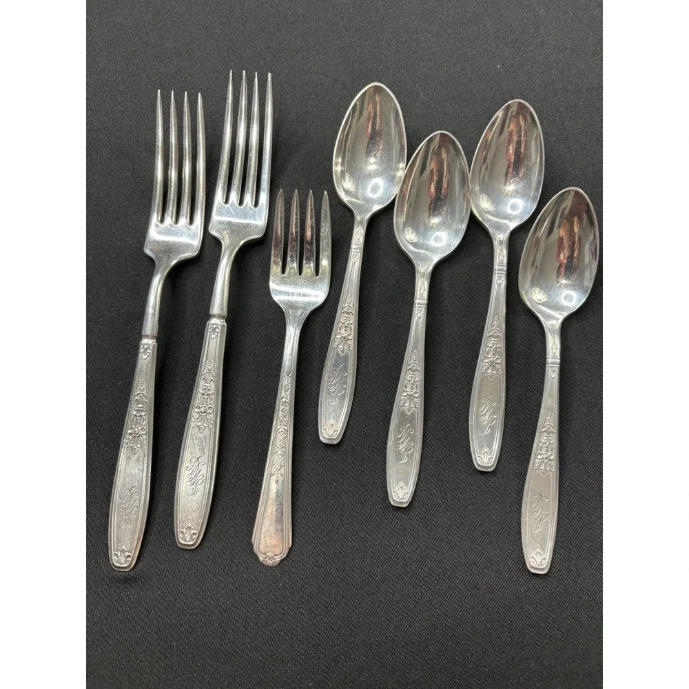 1847 Rogers Bros AMBASSADOR Dinner Forks‎ Spoons Lot of 7 Pieces Monogram